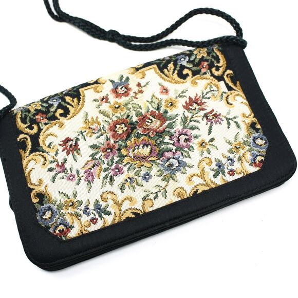 Vintage Magid Tapestry Floral Black Clutch or Shoulder Bag 8x5 – Hey Viv - Picture 3 of 7